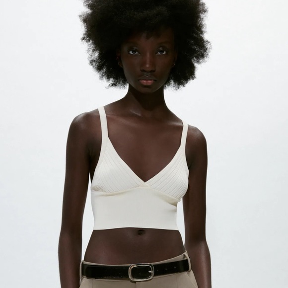 NWT Zara Cream Strappy Knit Tank Top - Picture 1 of 3